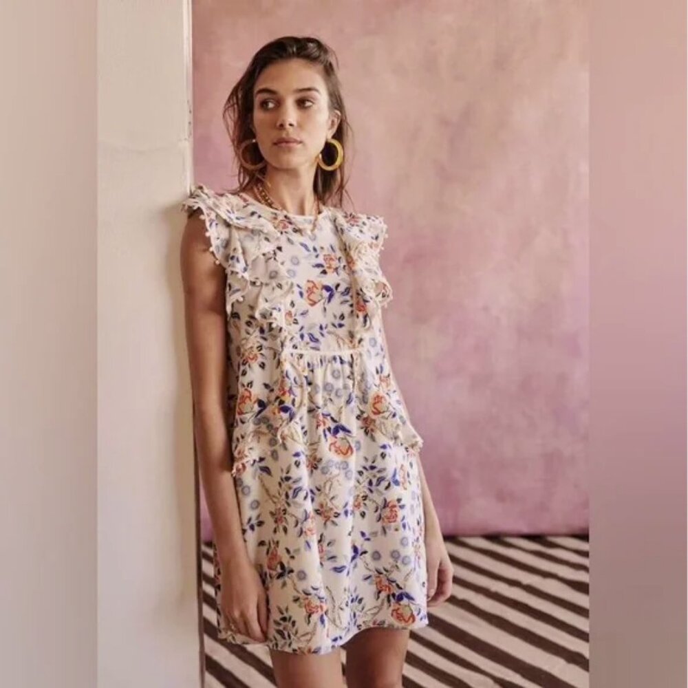 Sezane Alexane Mini Dress | Blue Floral Print